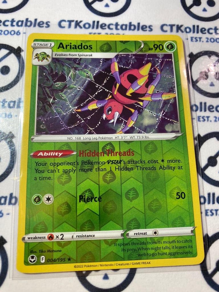 Ariados Reverse Holo #004/195 2022 Sword & Shield Silver Tempest Pokemon Card