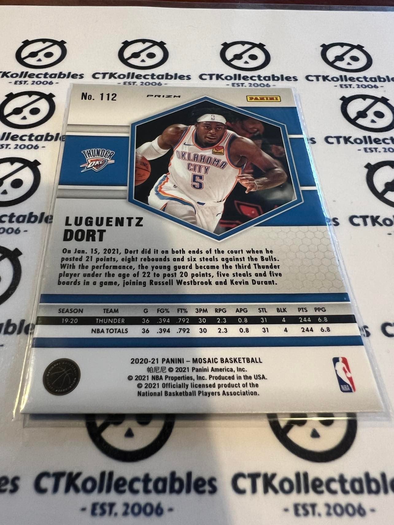 2020-21 NBA Mosaic Pink Prizm Luguentz Dort #112 OKC