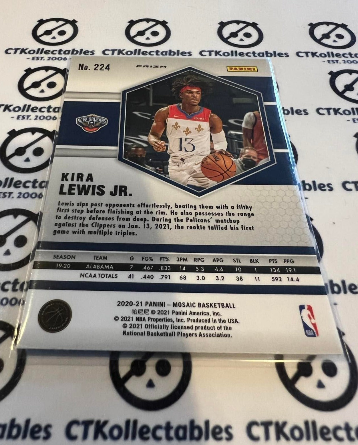 2020-21 NBA Mosaic Pink Prizm Kira Lewis JR RC #224 Pelicans