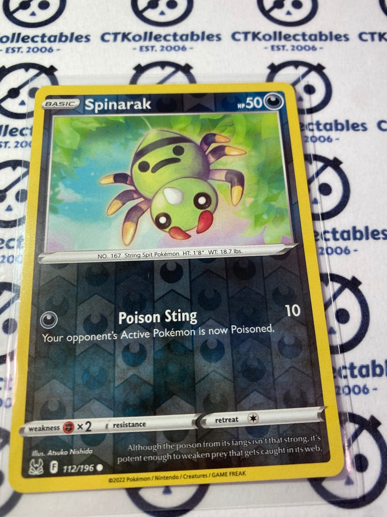 Spinarak Reverse Holo #112/196 2022 Sword & Shield Lost Origin Pokemon Card