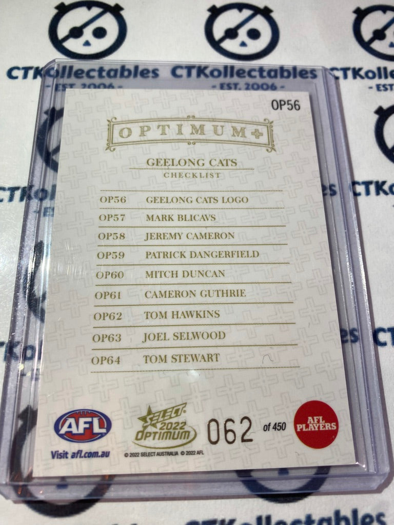 2022 AFL Optimum Geelong Cats Checklist Optimum Plus #062/450 Cats OP56