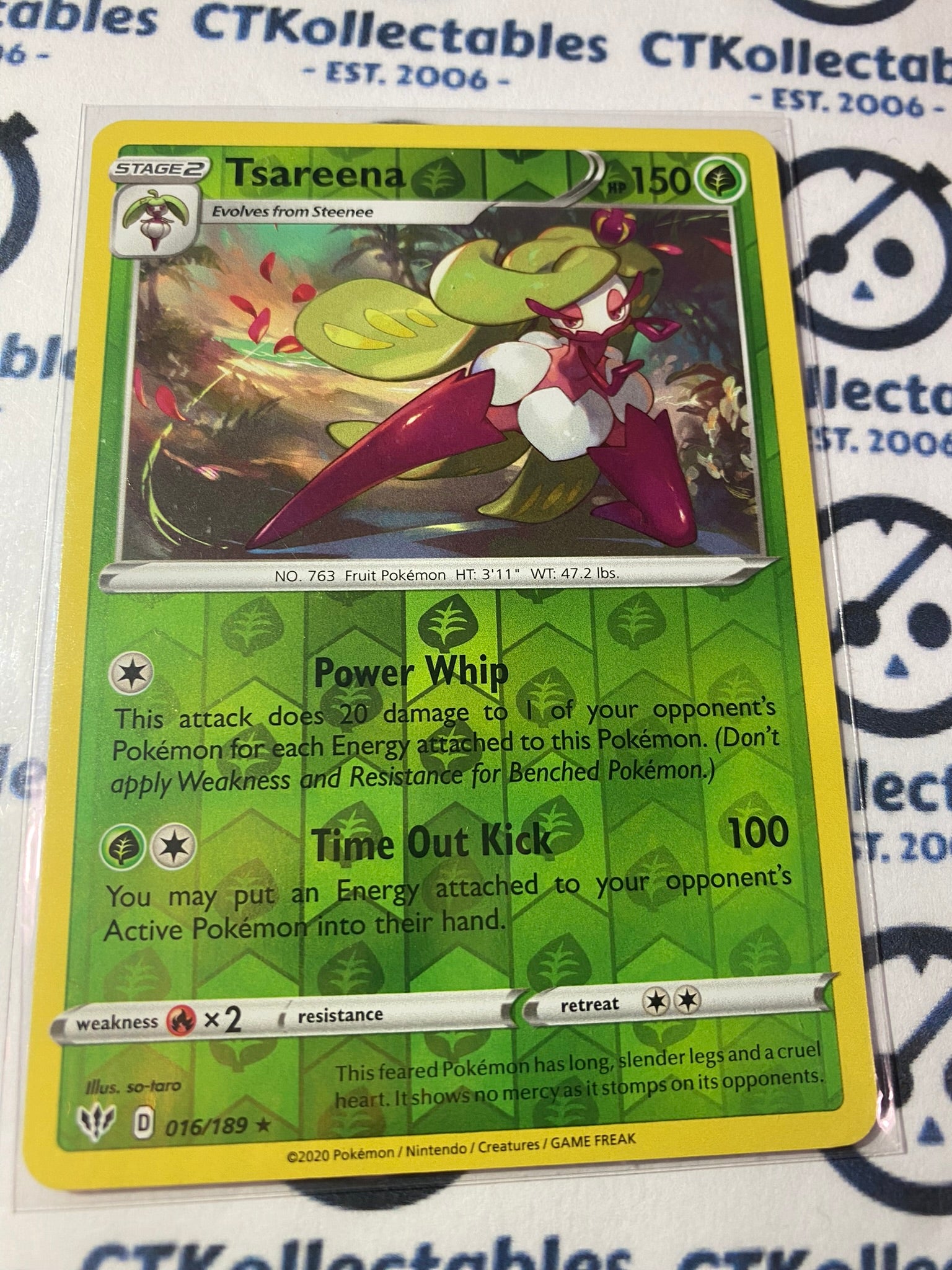 Tsareena #016/189 Reverse Holo Rare Pokmon Card S & S Darkness Ablaze CTKollectables Tsareena #016/189 Reverse Holo Rare Pokmon Card S & S Darkness Ablaze CTKollectables