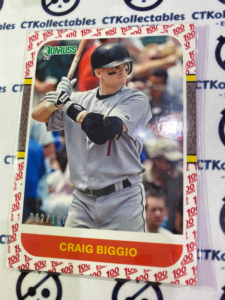 2021 Panini Donruss Baseball Craig Biggio Retro One Hundred 100 #002/100 Houston