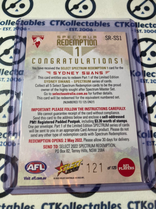 2022 AFL Footy Stars Spectrum Redemption #1 #SR-SS1 Sydney Swans #121/125
