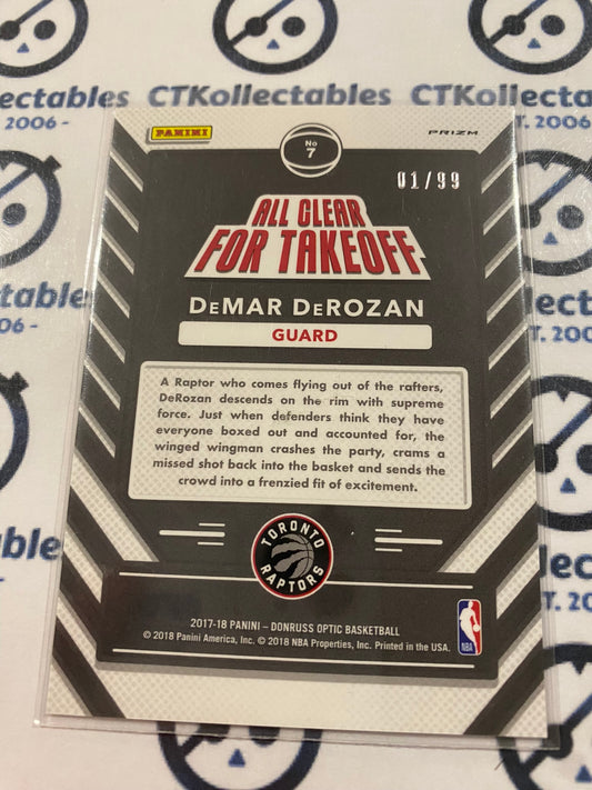 2017-18 NBA Panini Optic DeMAr DeRozan All Clear For Take Off #01/99 Silver Prizm