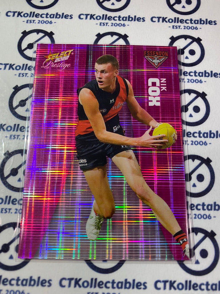 2022 AFL Footy Stars Prestige Nik Cox Pink Parallel #030/325 Bombers