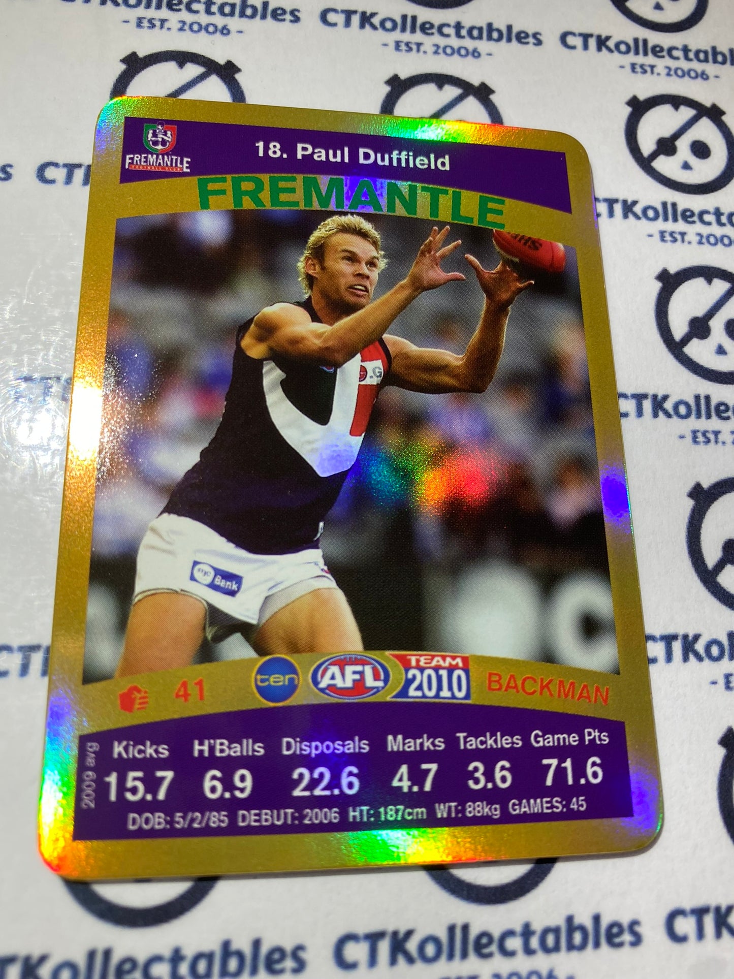 2010 AFL Teamcoach Gold Card- #13 Paul Duffield Dockers