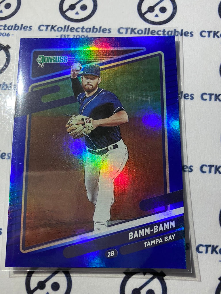 2021 Panini Donruss Baseball Bamm-Bamm Blue Foil #155 Tampa Bay
