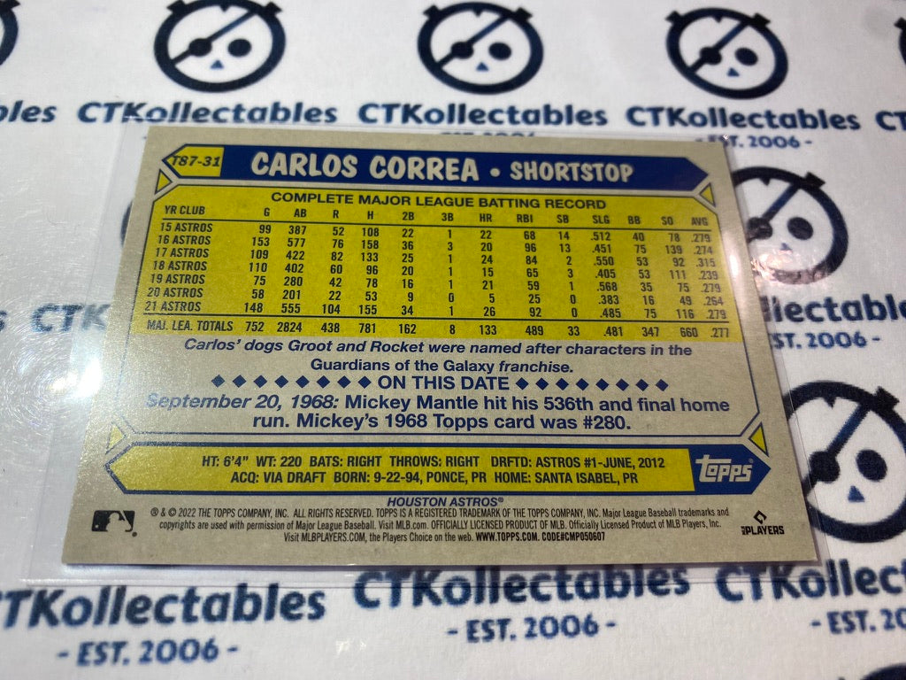 2022 Topps Opening Day Baseball Carlos Correa Blue 35th Anniversary #t87-31 Astros