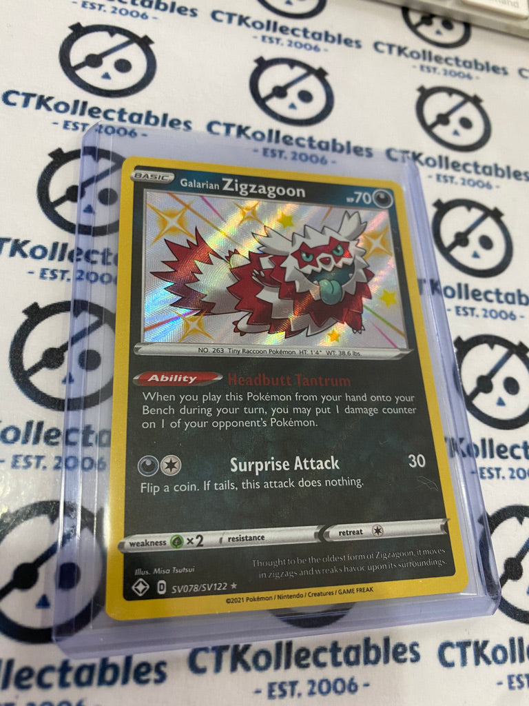 Shiny Galarian Zigzagoon SV078/SV122 Holo Rare Shining Fates Pokemon Card