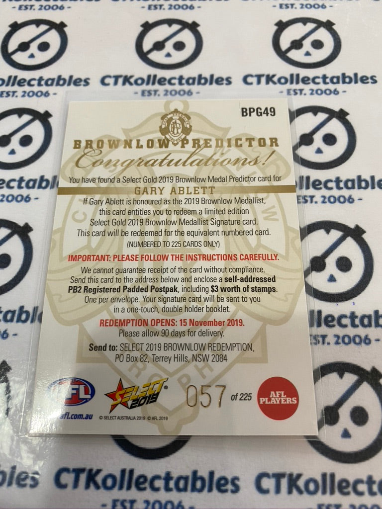2019 AFL Footy Stars Gary Ablett Gold Brownlow Predictor #057/225 Cats