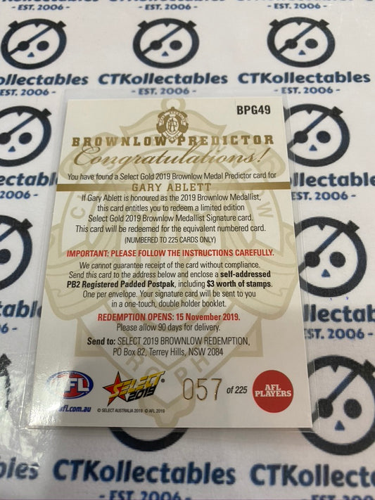 2019 AFL Footy Stars Gary Ablett Gold Brownlow Predictor #057/225 Cats