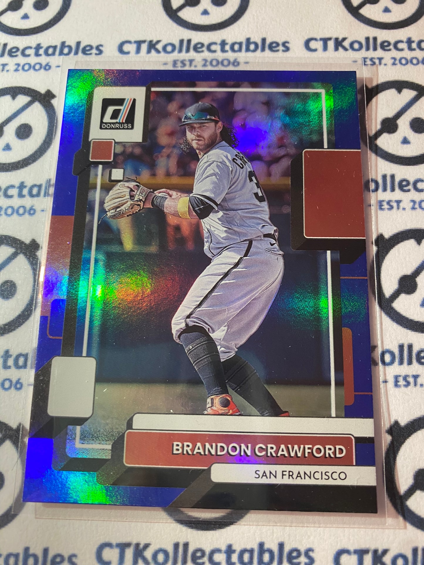 2022 Panini Donruss Baseball Brandon Crawford Blue Foil #191 San Francisco