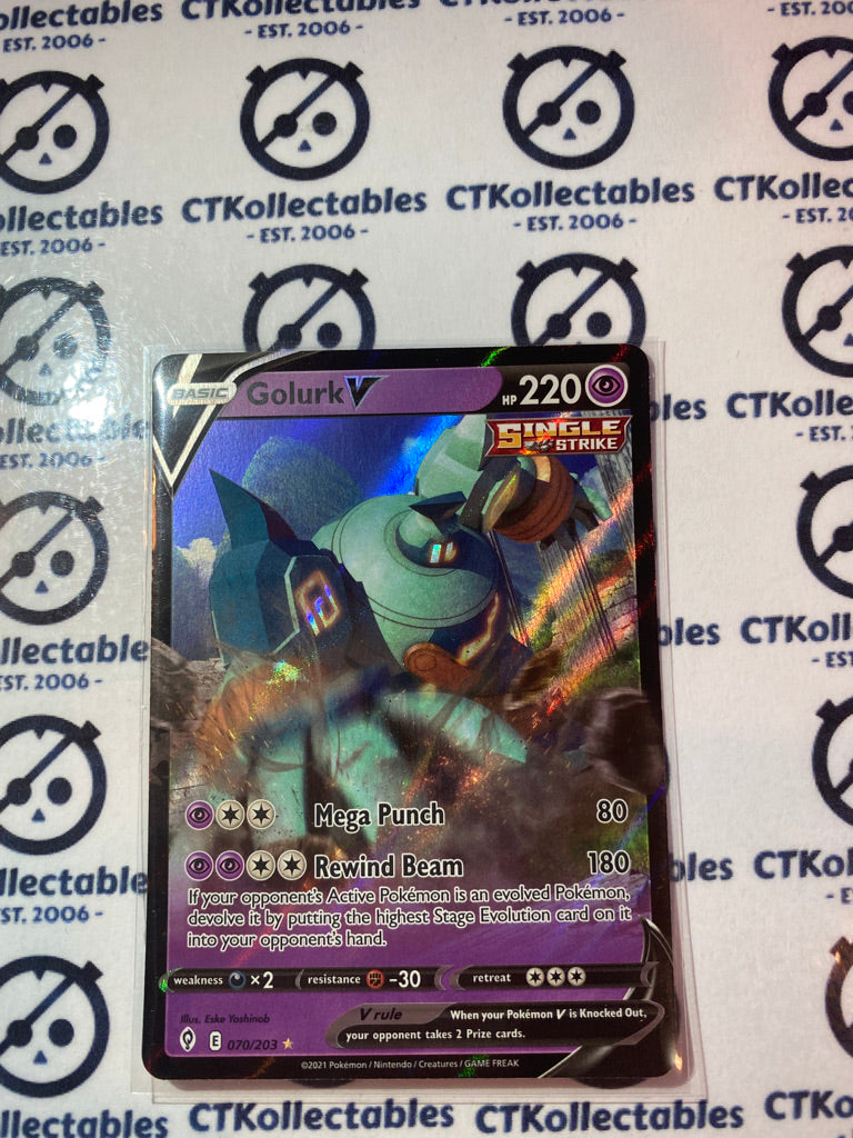 Golurk V #070/203 Ultra Rare Pokmon Card Evolving Skies CTKollectables Golurk V #070/203 Ultra Rare Pokmon Card Evolving Skies CTKollectables