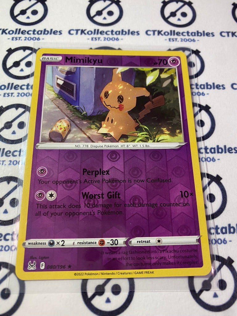 Mimikyu Reverse Holo Rare #080/196 2022 Sword & Shield Lost Origin Pokemon Card