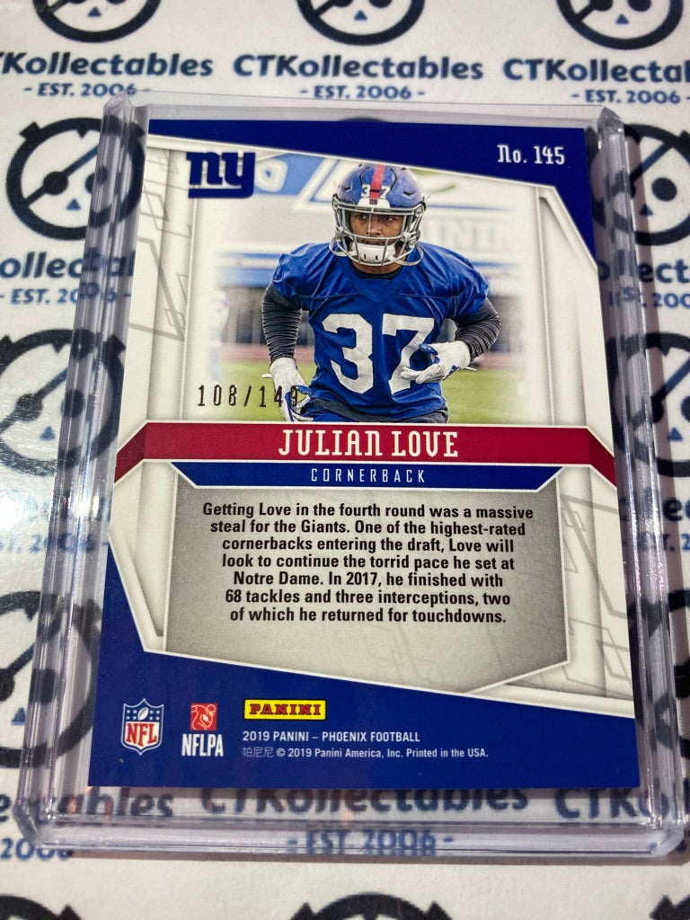 2019 NFL Panini Phoenix Julian Love Rookie Purple Parallel #108/149 Giants