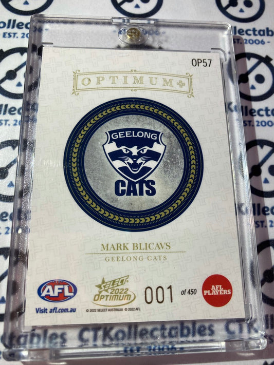 2022 AFL Optimum Mark Blicavs Optimum Plus #001/450 Cats #OP53 LOWEST ##