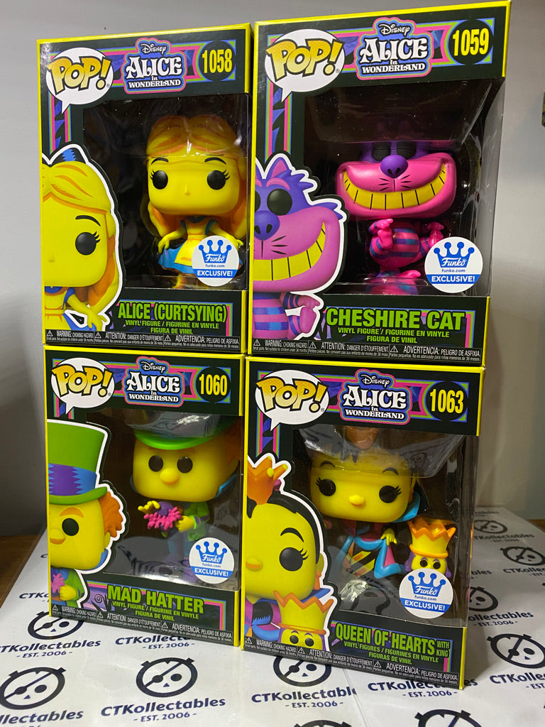 Alice In Wonderland Black Light Funko Exclusive set x4 Funko Pop!