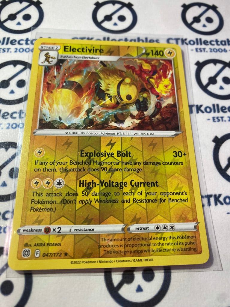 Electivire #047/172 Reverse Holo Pokmon Card Brilliant Stars CTKollectables Electivire #047/172 Reverse Holo Pokmon Card Brilliant Stars CTKollectables
