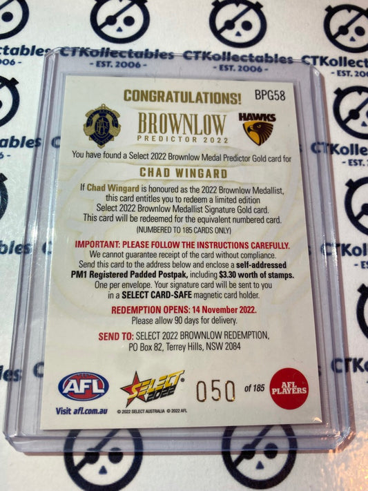 2022 AFL Footy Stars Gold Brownlow Predictor #BPG58 Chad Wingard #050/185