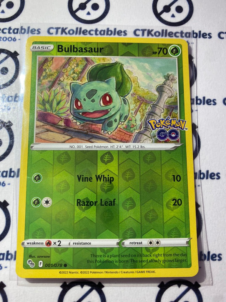 Bulbasaur Reverse Holo Card #001/078 2022 Sword & Shield Pokemon Go Pokemon Card