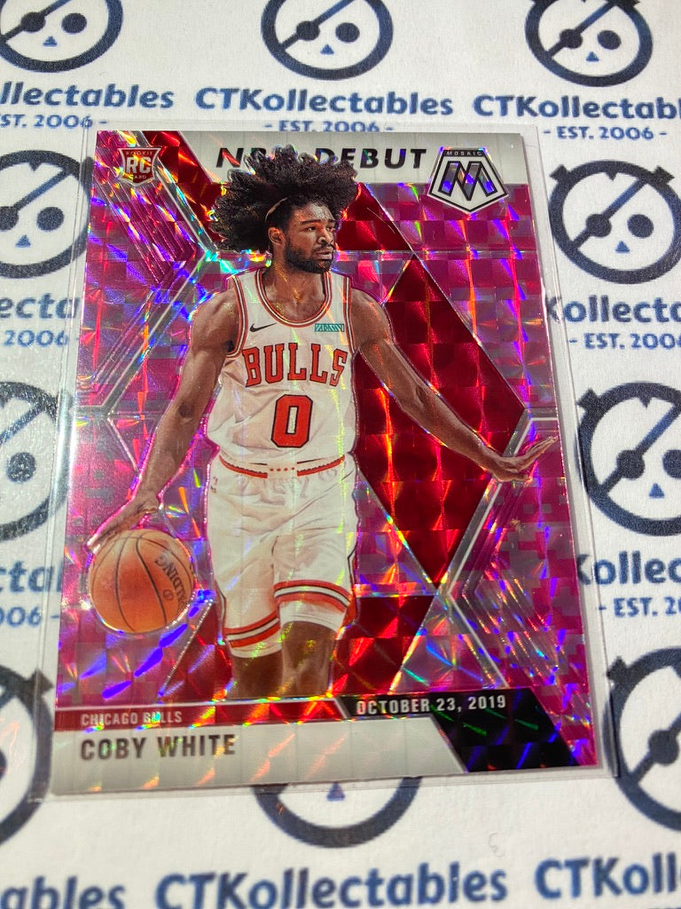 2019-20 Panini NBA Mosaic Coby White NBA DEBUT RC Pink Prizm #264 Bulls