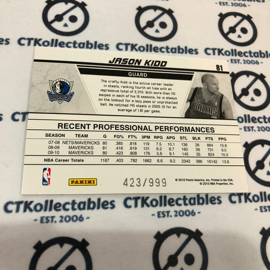 2010-11 NBA Donruss Jason Kidd Production Line #423/999 Mavericks