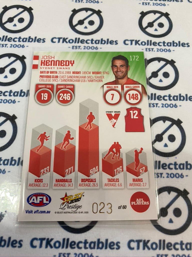 2020 AFL Prestige Green Parallel #172 Josh Kennedy #023/60 Swans