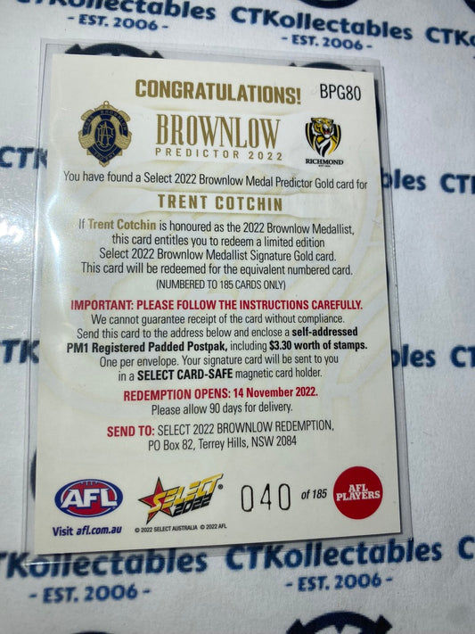 2022 AFL Footy Stars Gold Brownlow Predictor #BPG80 Trent Cotchin #040/185