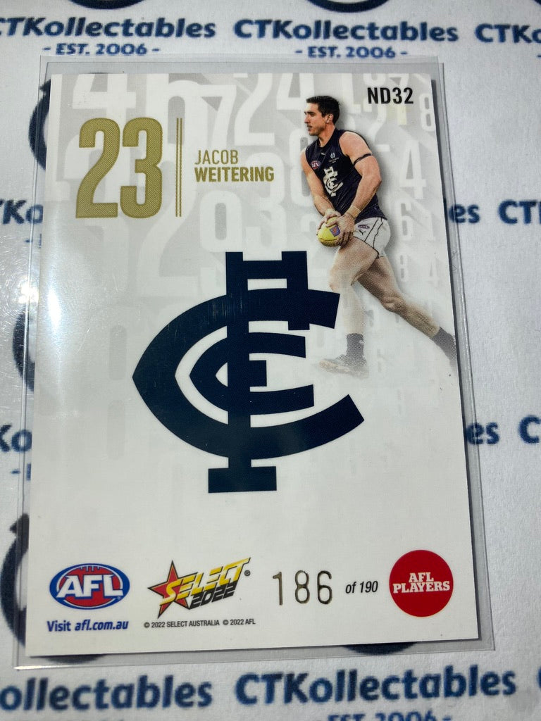 2022 AFL Footy Stars Numbers Day - Jacob Weitering ND32 #186/190
