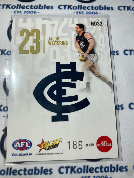2022 AFL Footy Stars Numbers Day - Jacob Weitering ND32 #186/190