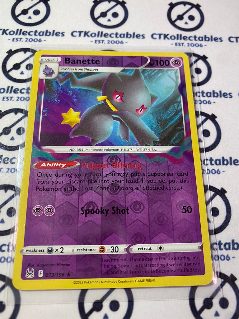 Bannette Reverse Holo Rare #073/196 2022 Sword & Shield Lost Origin Pokemon Card