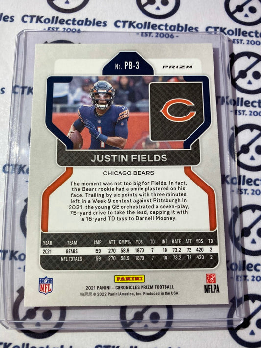 2021 NFL Chronicles Prizm Black Justin Fields Silver Prizm Rookie RC #PB-3 Bears