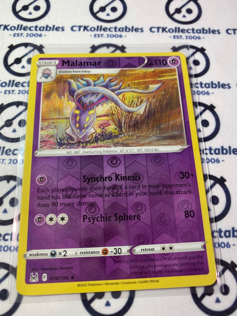 Malamar Reverse Holo Rare #078/196 2022 Sword & Shield Lost Origin Pokemon Card