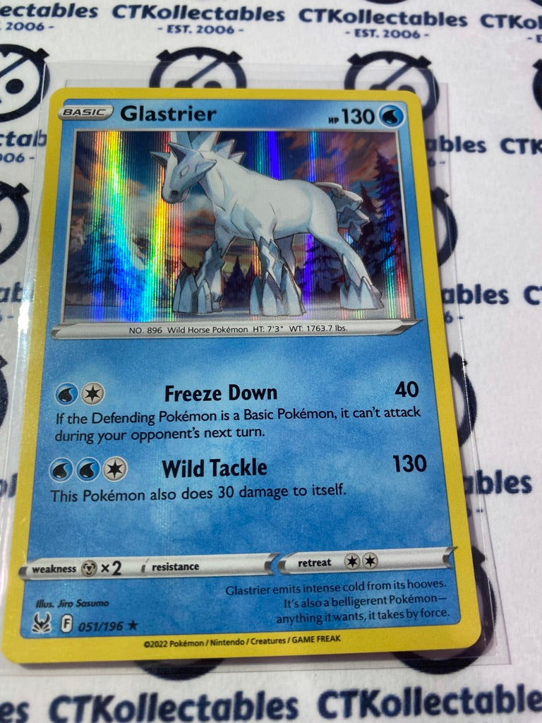 Glastrier Holo Rare #051/196 2022 Sword & Shield Lost Origin Pokemon Card Glastrier Holo Rare #051/196 2022 Sword & Shield Lost Origin Pokemon Card