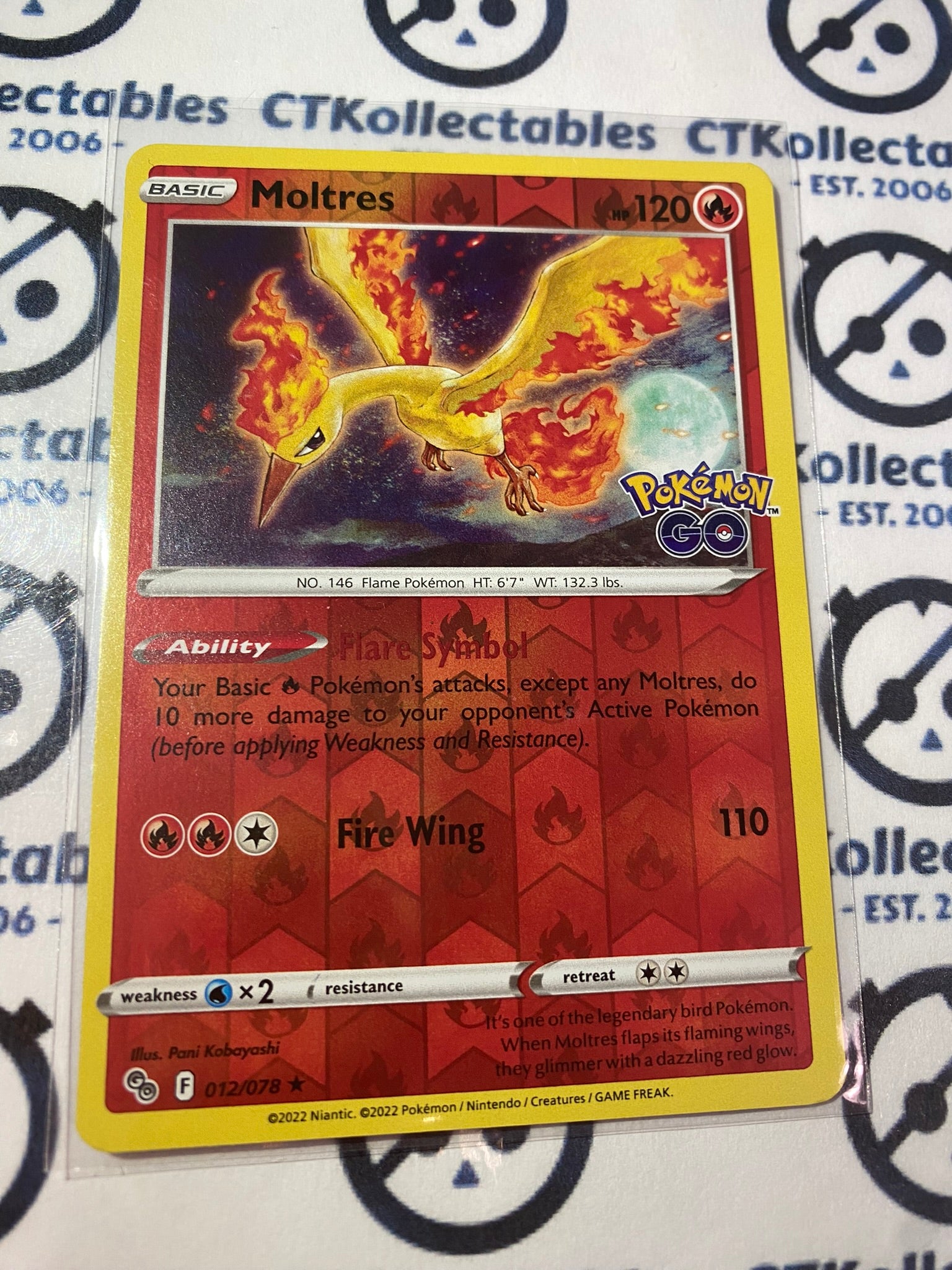 Moltres Reverse Holo #012/078 2022 Sword & Shield Pokemon Go Pokemon C CTKollectables Moltres Reverse Holo #012/078 2022 Sword & Shield Pokemon Go Pokemon C CTKollectables