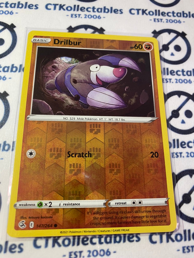 Drilbur Reverse Holo #147/264 2021 Sword & Shield Fusion Strike Pokemon Card