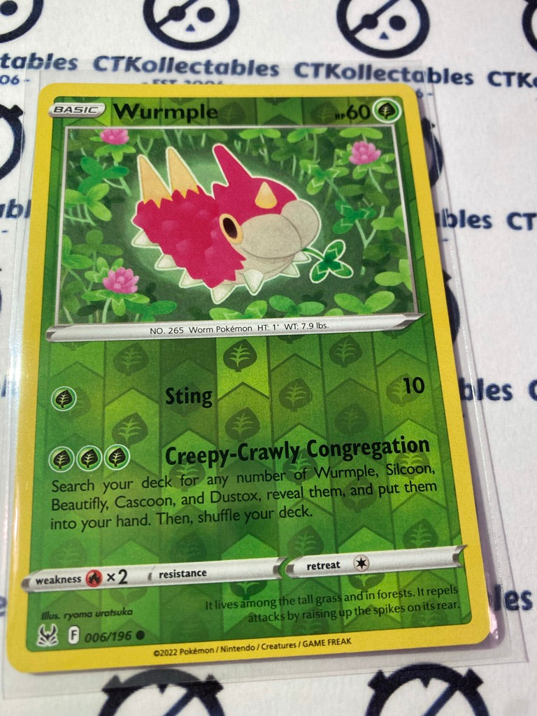 Wurmple Reverse Holo #006/196 2022 Sword & Shield Lost Origin Pokemon CTKollectables Wurmple Reverse Holo #006/196 2022 Sword & Shield Lost Origin Pokemon CTKollectables