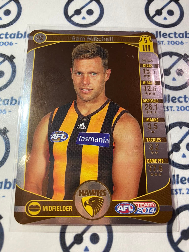 2014 AFL Teamcoach Silver Parallel #92 Sam Mitchell Hawks
