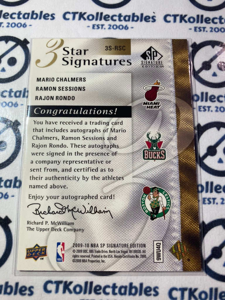 2009-10 NBA Upper Deck SPSE 3 Star Signatures Chalmers/Sessions/Rondo #80/99 Celtics