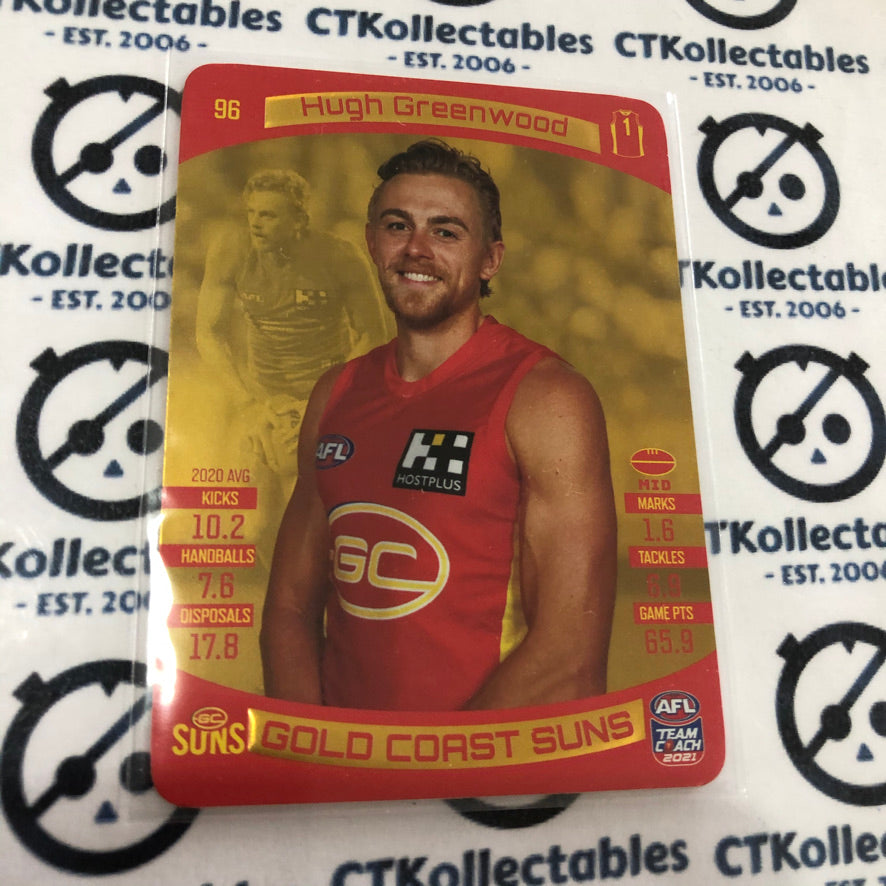 2021 AFL Teamcoach Gold Hugh Greenwood #96 Suns