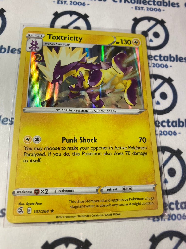 toxtricity pokemon card fusion strike Toxtricity Holo Rare Card #107/264 2021 Sword & Shield Fusion Strike P – CTKollectables