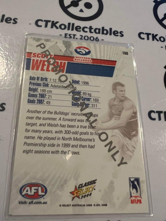 2008 AFL Classic Scott Welsh #160 Promo Card Bulldogs