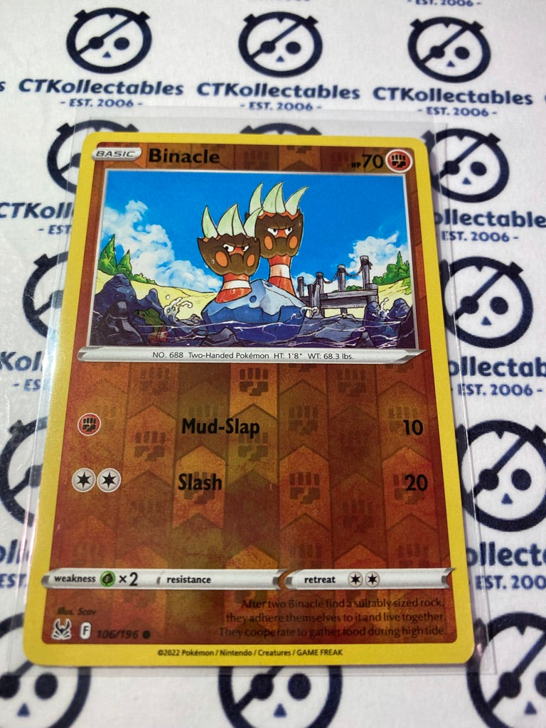 Binacle Reverse Holo #106/196 2022 Sword & Shield Lost Origin Pokemon Card