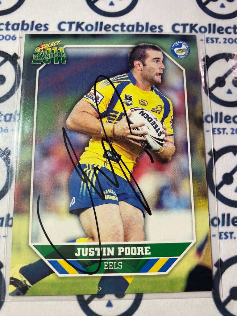 Signed Justin Poore 2011 NRL Champions #120 Eels card