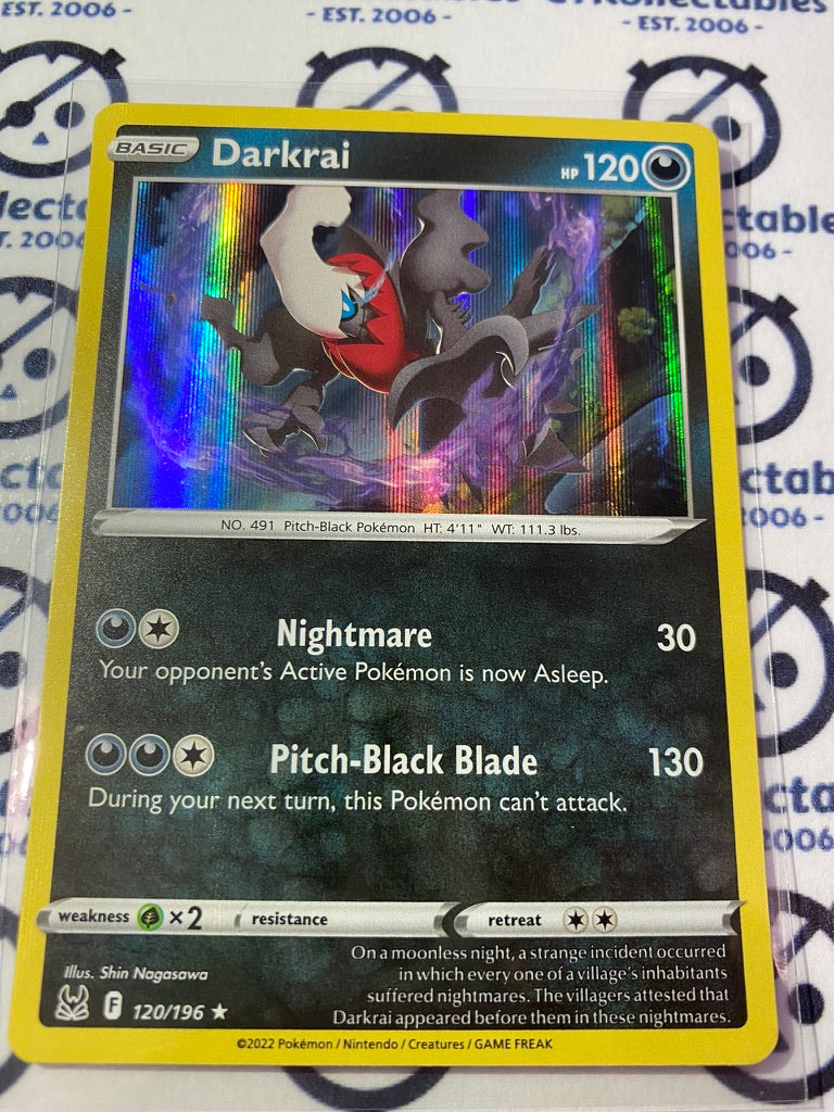 Darkrai Holo Rare #120/196 2022 Sword & Shield Lost Origin Pokemon Car CTKollectables Darkrai Holo Rare #120/196 2022 Sword & Shield Lost Origin Pokemon Car CTKollectables