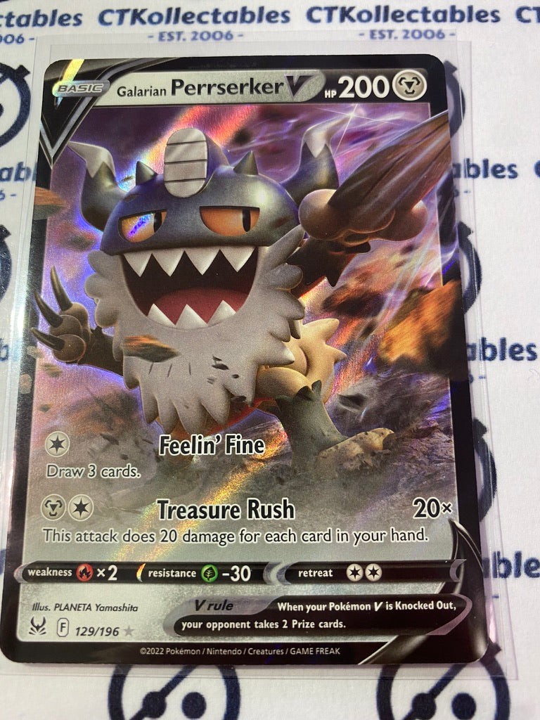 Galarian Perrserker V #129/196 2022 Sword & Shield Lost Origin Pokemon Card