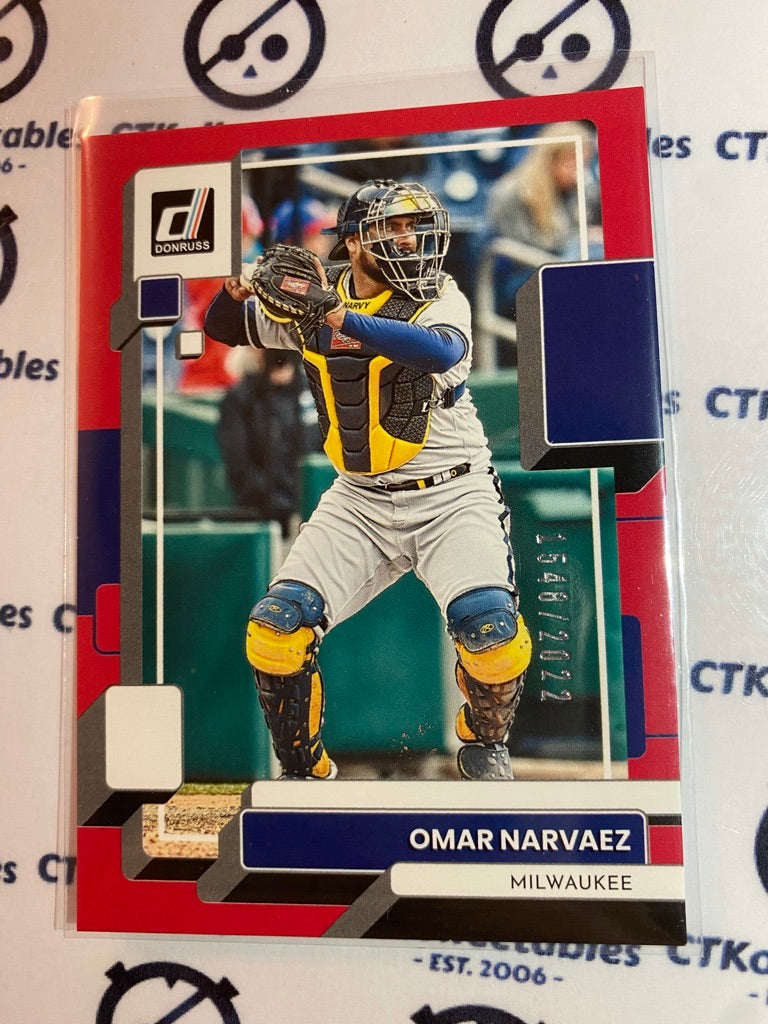 2022 Panini Donruss Baseball Red Omar Narvaez #1548/2022 Milwaukee