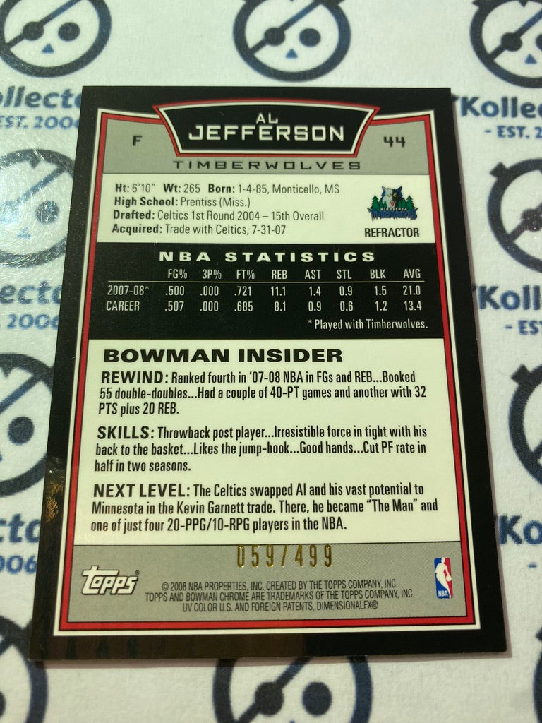 2008-09 Bowman Chrome NBA Al Jefferson REFRACTOR #059/499 Timberwolves