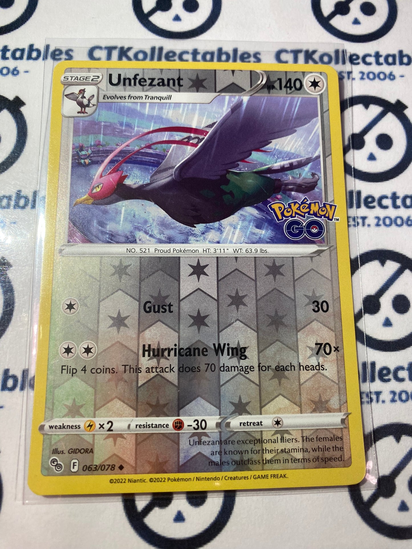 Unfezant Reverse Holo #063/078 2022 Sword & Shield Pokemon Go Pokemon Card